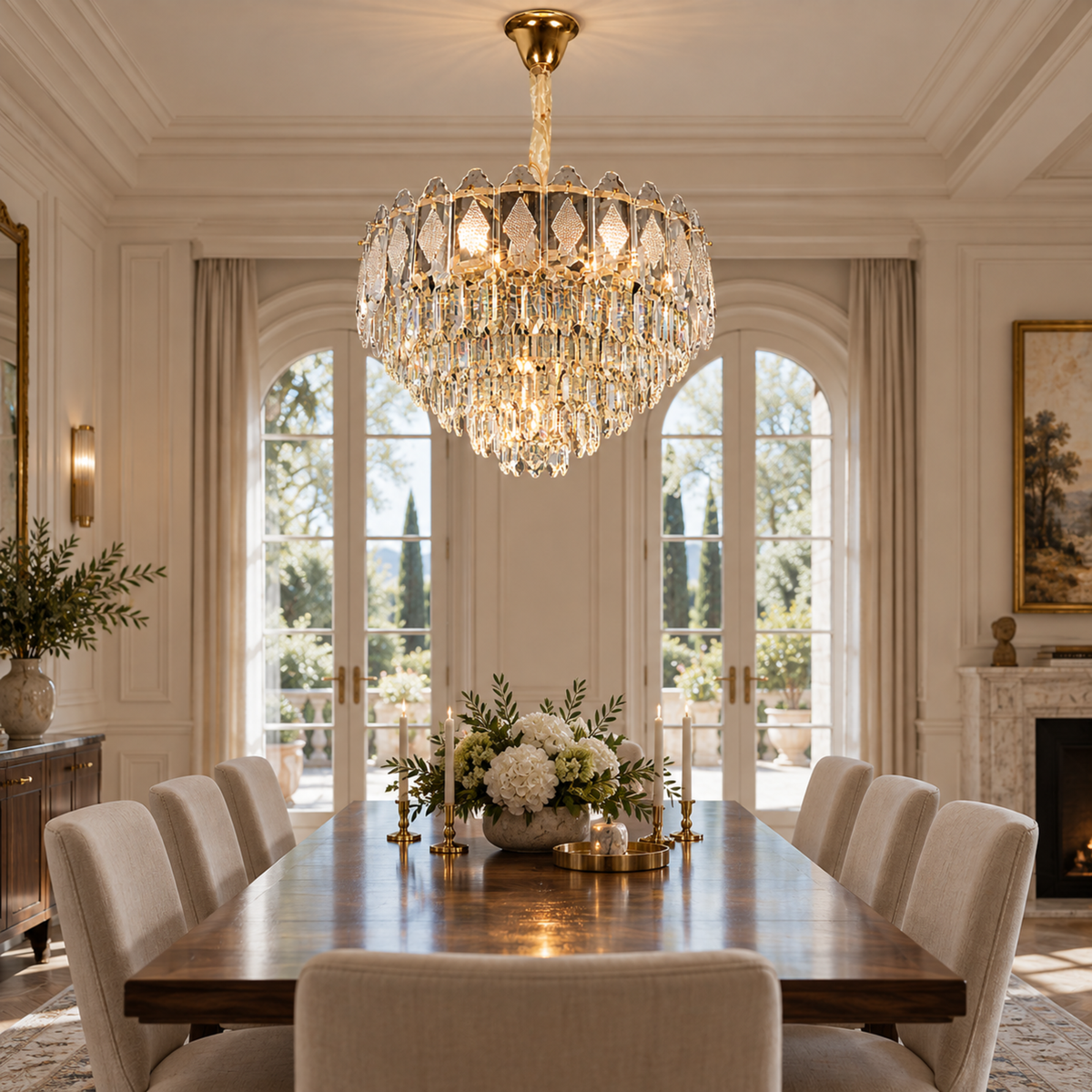 Candelabru Cristal VELVET Eleganza, 12xE14, D60 cm, Auriu, Inaltime Reglabila, Metal si Cristall