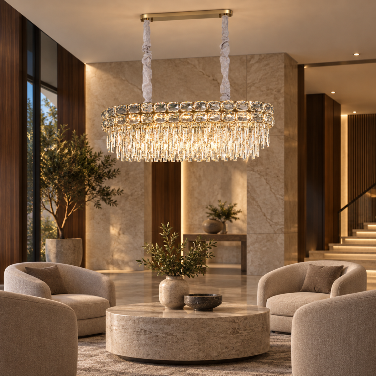 Candelabru Cristal LUCENT Regalis 28xE14, 85x35 cm, Auriu, Inaltime Reglabila, Metal si Cristal