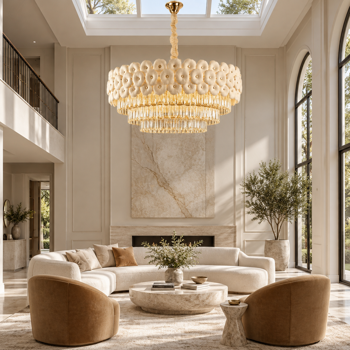 Candelabru Cristal PETAL Regalis 15xE14, D80 cm, Auriu, Inaltime Reglabila, Metal si Cristal