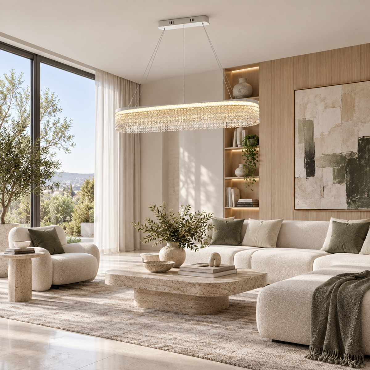 Candelabru Cristal VOLNA Grande Regalis, 128W, 80x25cm, Lumina Calda/Neutra/Rece, Alb, Metal si Cristal