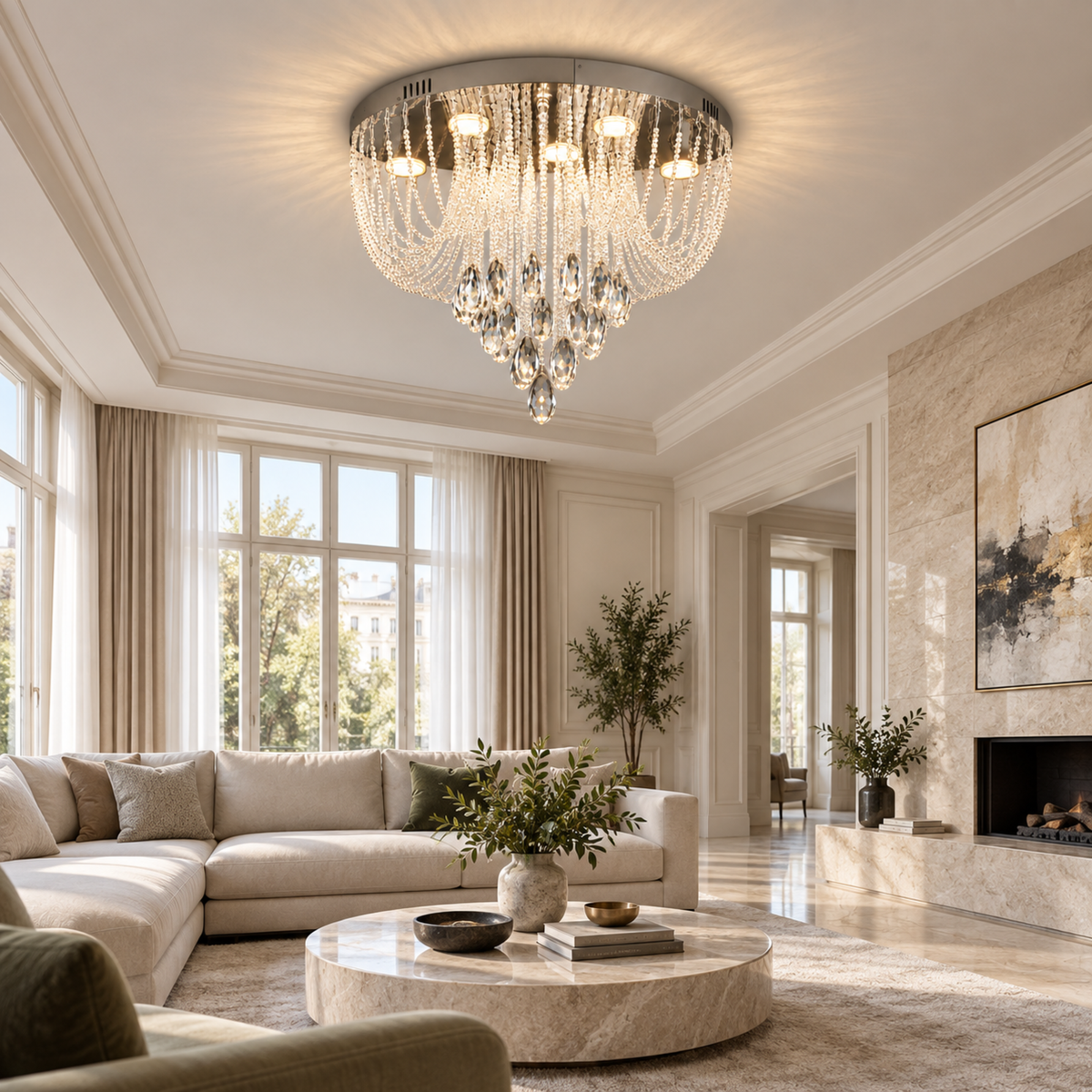 Candelabru LED Cristal MAGE Nobile, 22W, Lumina Calda/Neutra/Rece, Diametru 40cm, Crom Lucios