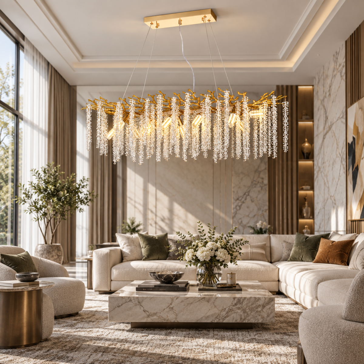 Candelabru Cristal ARBUS Regalis, 120x40cm, 12xE14, Auriu, Metal si Cristal