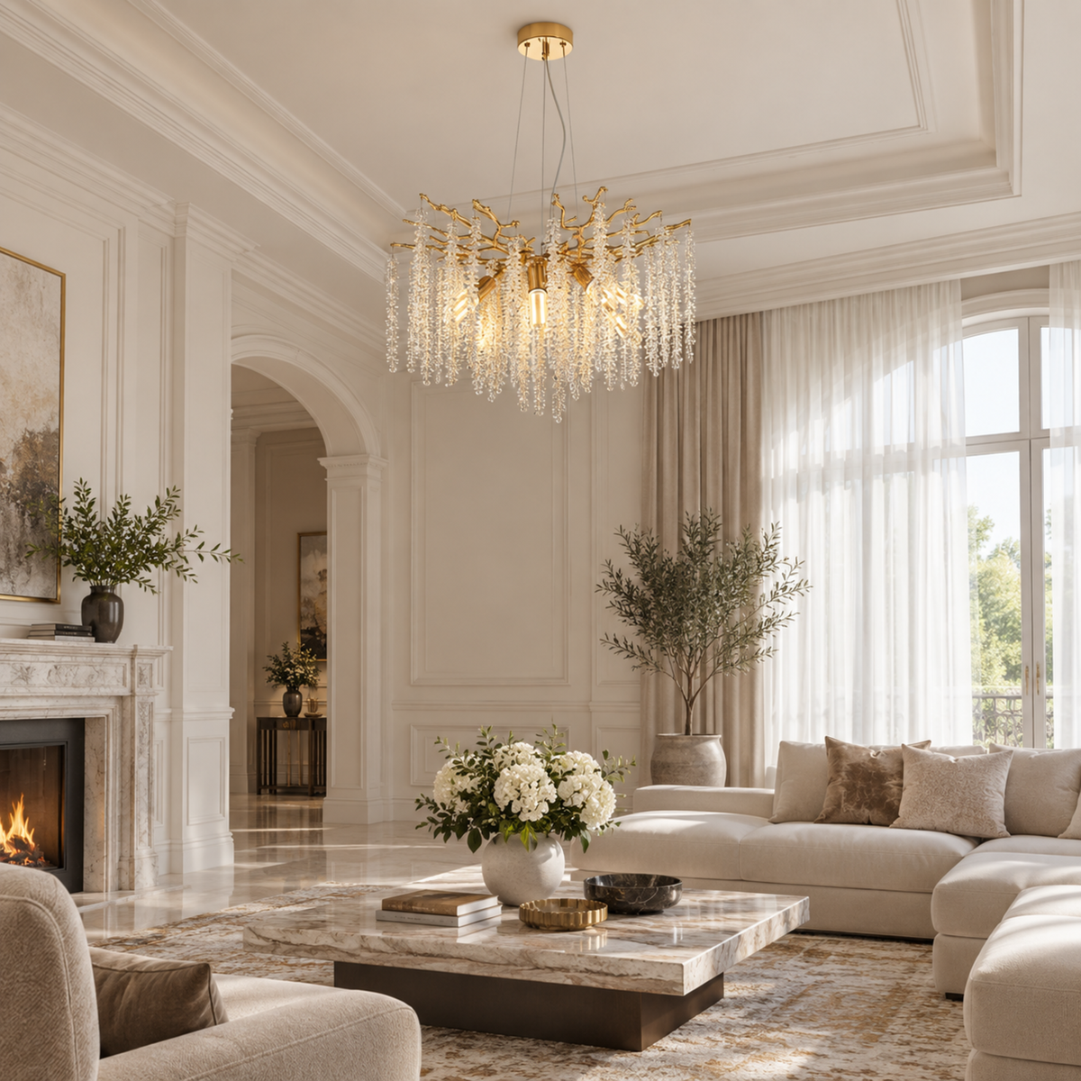 Candelabru Cristal ARBUS Magno, Φ60cm, 8xE14, Auriu, Metal si Cristal