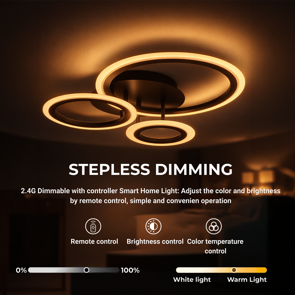 LED luster s diaľkovým ovládačom BETTY 40 W, 3 kruhy, studené/cieple/neuterálne svetlo, dimovateľný, čierny, imaginea 5