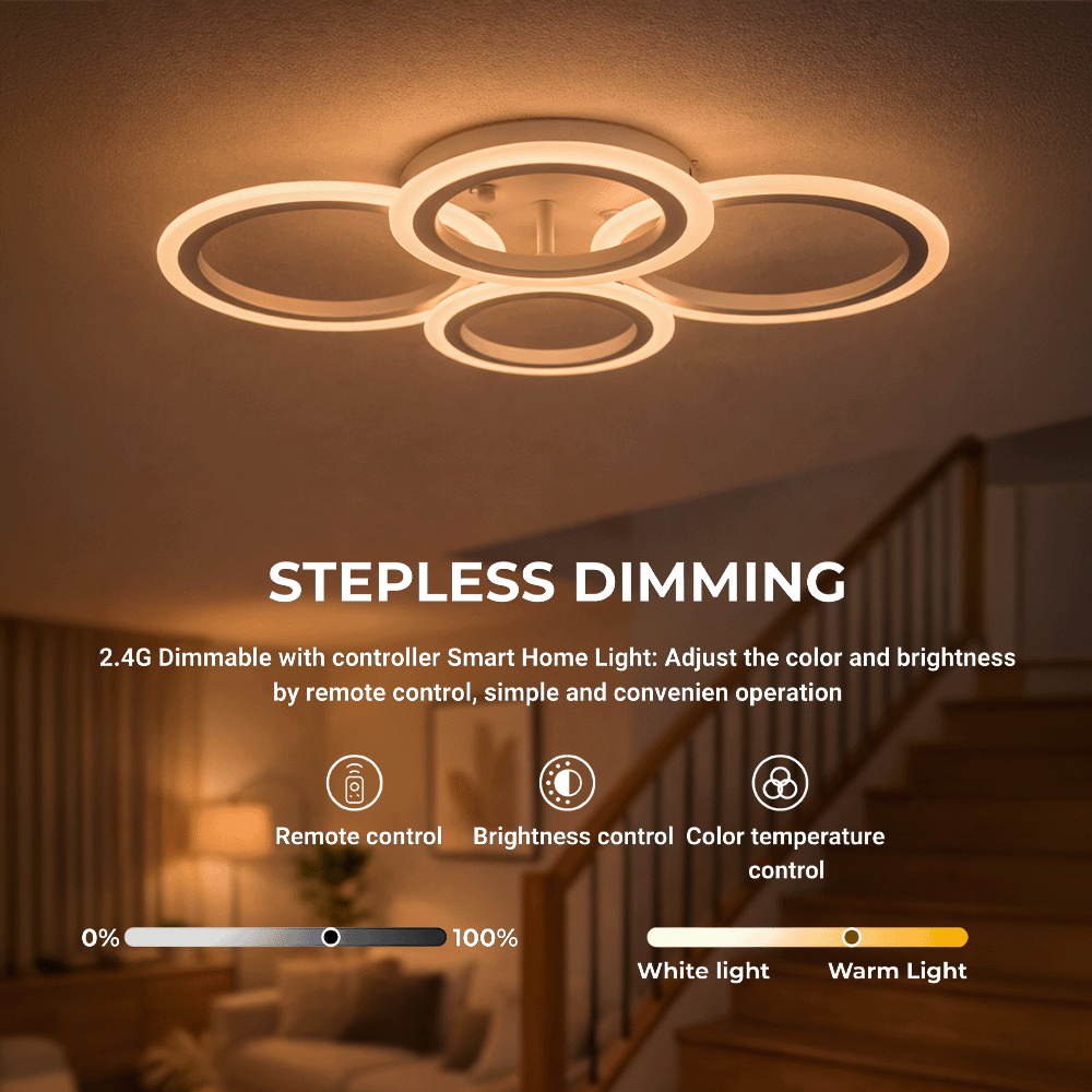 Lustra LED cu telecomanda  BETTY 43W, 4 Cercuri, lumina Rece/Calda/Neutra, Dimabila, Alb, imaginea 3