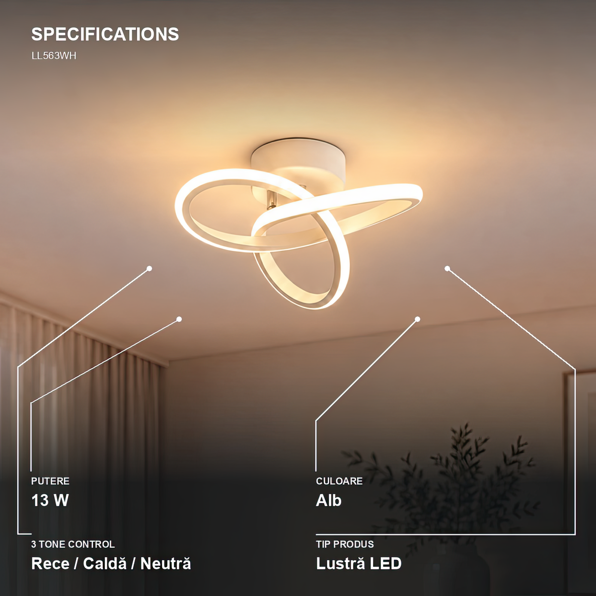 LED Chandelier VERTEX Infinitum 13W, Cold/Warm/Neutral Light, White, imaginea 5