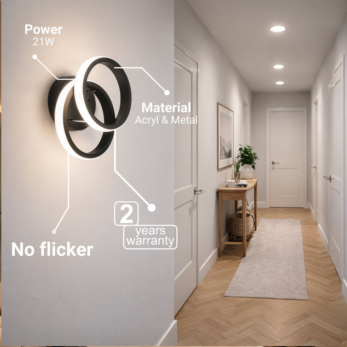 Lustra LED VERTEX CIRCULA 21W, 2 Cercuri, Rame Metalice, lLumina Rece/Calda/Neutra 3000K/4000K/6000K, Negru, Metal, imaginea 3
