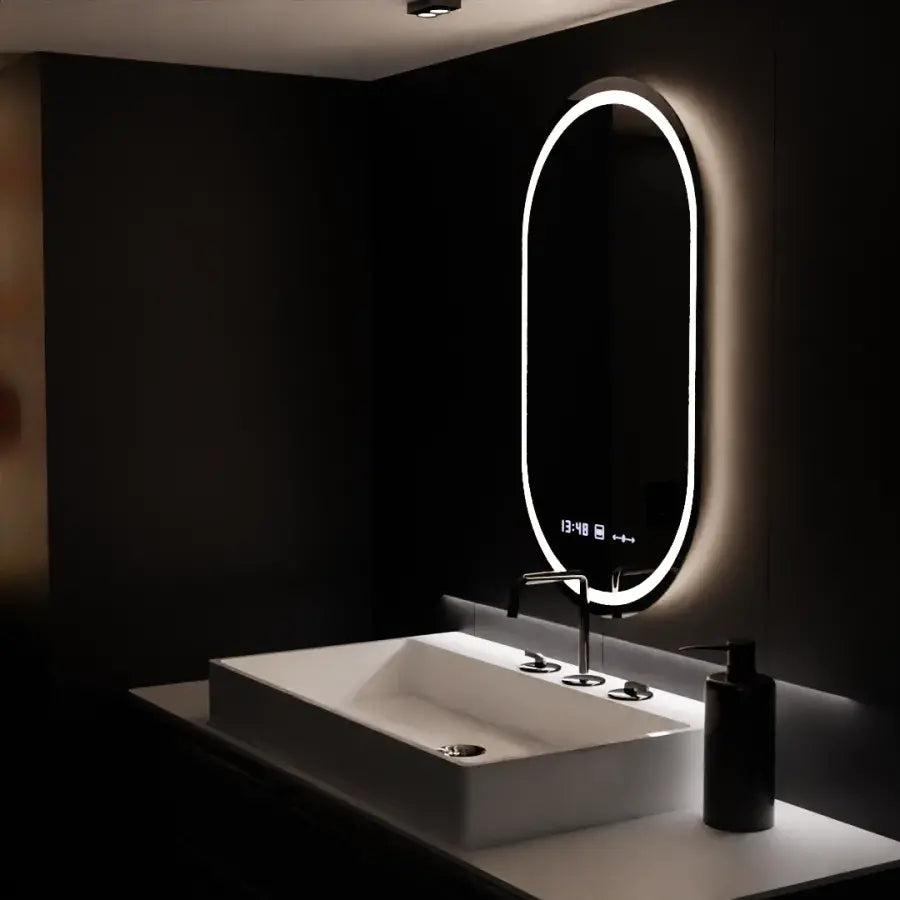 Oglinda LED Ovala, 60x80cm, Eminence MotionGlow Marcello, Sistem Dezaburire, Ceas & Termometru, Dimabila