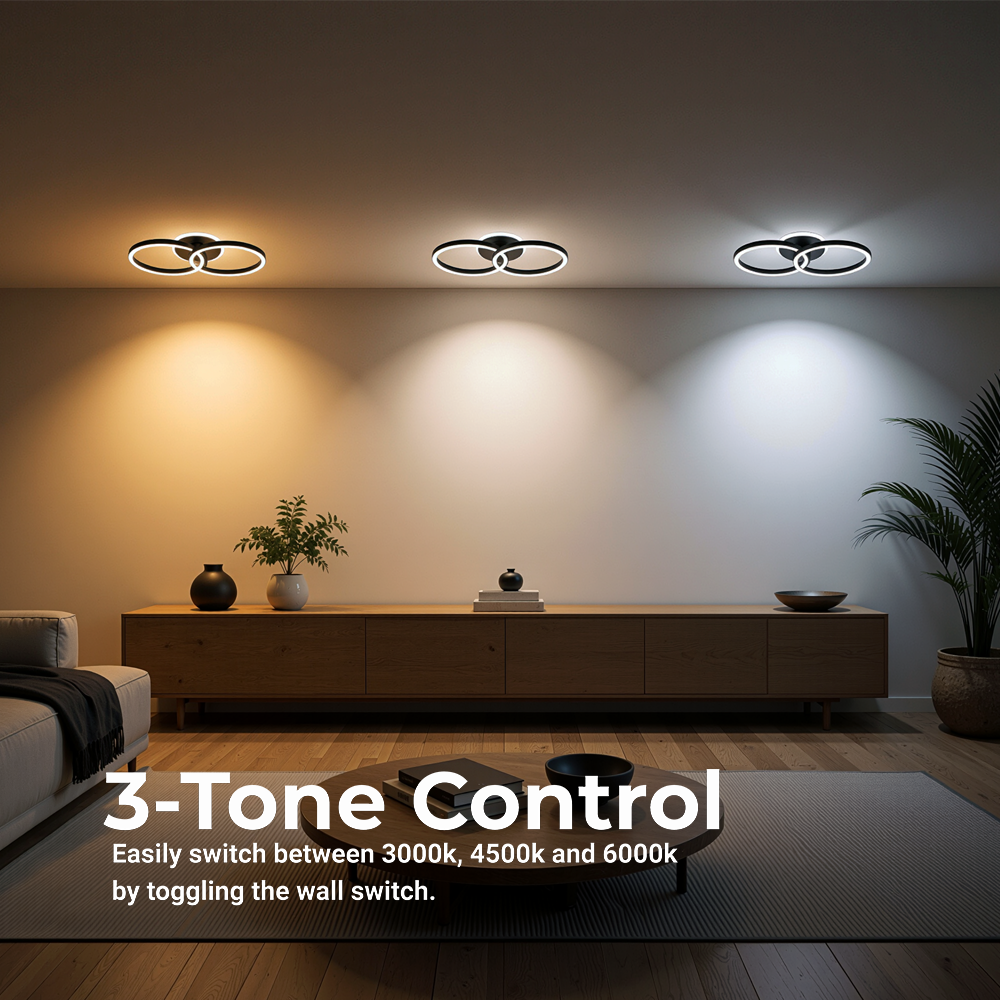 RIGA LILITH 34W LED Chandelier with Remote Control, 2 Rings, Cool/Warm/Neutral Light, Dimmable, Black, imaginea 4