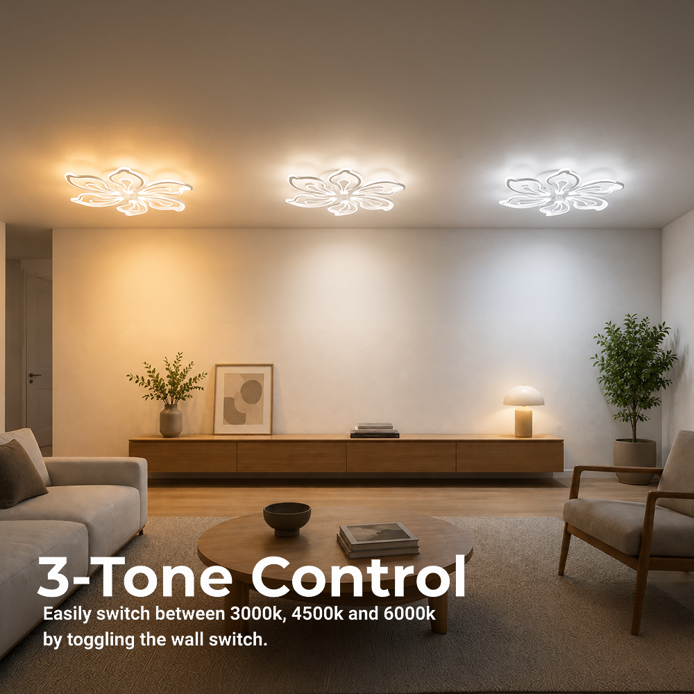 GLORIOSA 95W LED Chandelier with Remote Control, 5 Petals, Cool/Warm/Neutral Light, Dimmable, White, imaginea 5