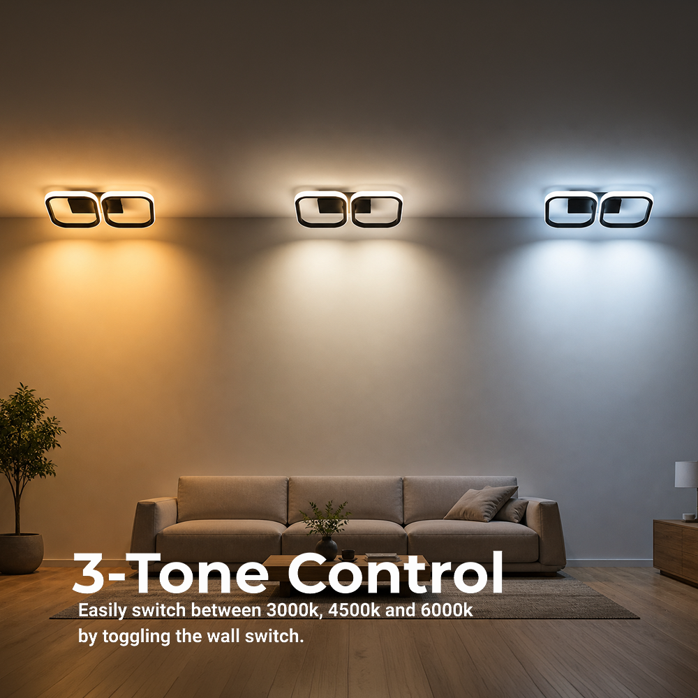 LED Chandelier VERTEX 21W, 2 Squares, Linear, Cool/Warm/Neutral Light, Black, imaginea 3