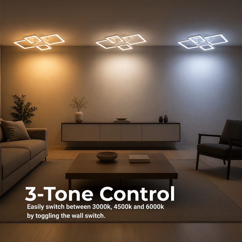 Lustra LED cu telecomanda ELLA 67W, 4 Patrate, lumina Rece/Calda/Neutra, Dimabila, Alb, Metal si Acril, imaginea 3