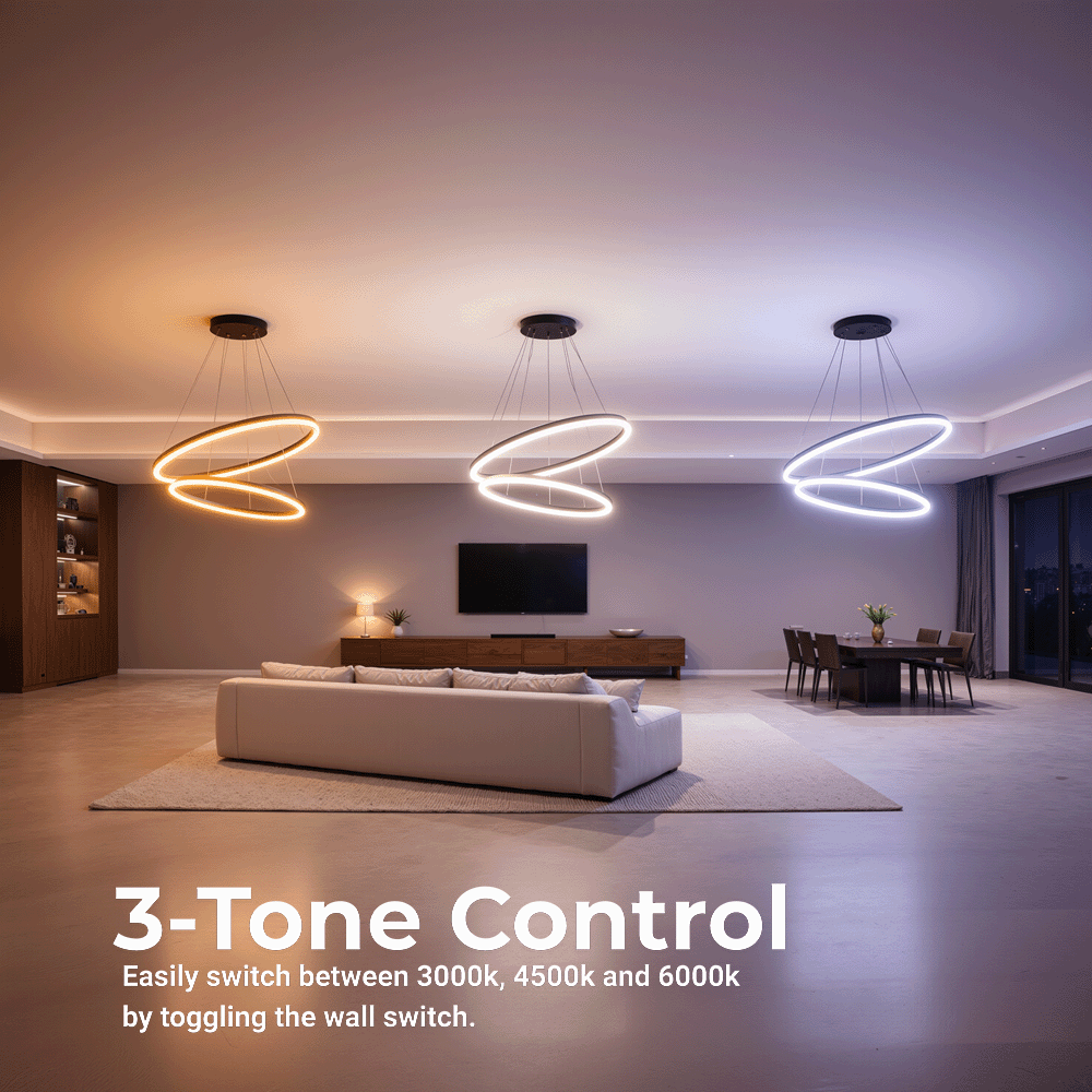 Lustra LED suspendata cu Telecomanda CASIANA 40W, 2 Cercuri, Lumina Rece/Calda/Neutra 3000K/4000K/6000K, Dimabila, Negru, Inaltime Reglabila, imaginea 4