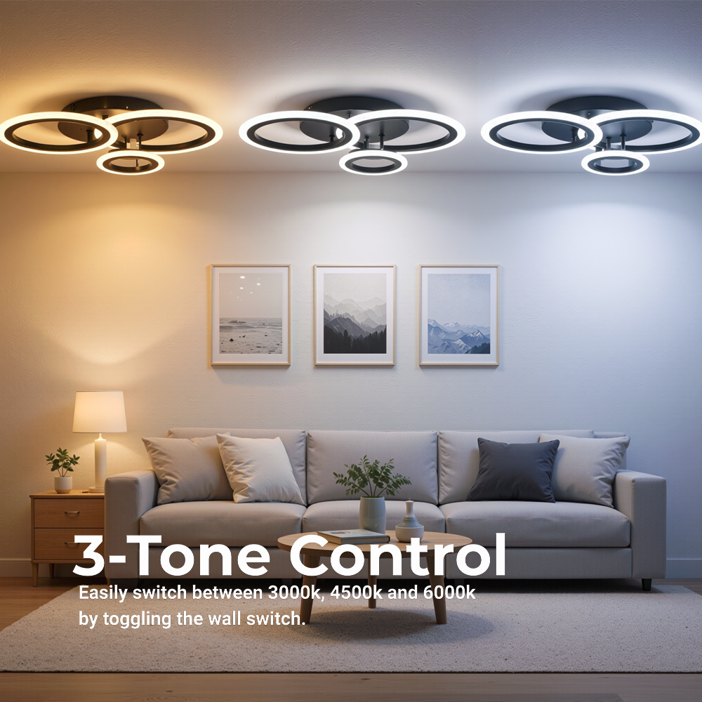 LED luster s diaľkovým ovládačom BETTY 40 W, 3 kruhy, studené/cieple/neuterálne svetlo, dimovateľný, čierny, imaginea 4