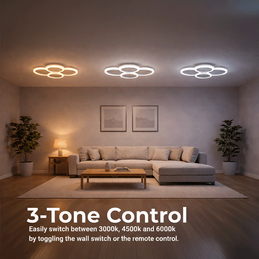 Lustra LED cu telecomanda  BETTY 43W, 4 Cercuri, lumina Rece/Calda/Neutra, Dimabila, Alb, imaginea 2