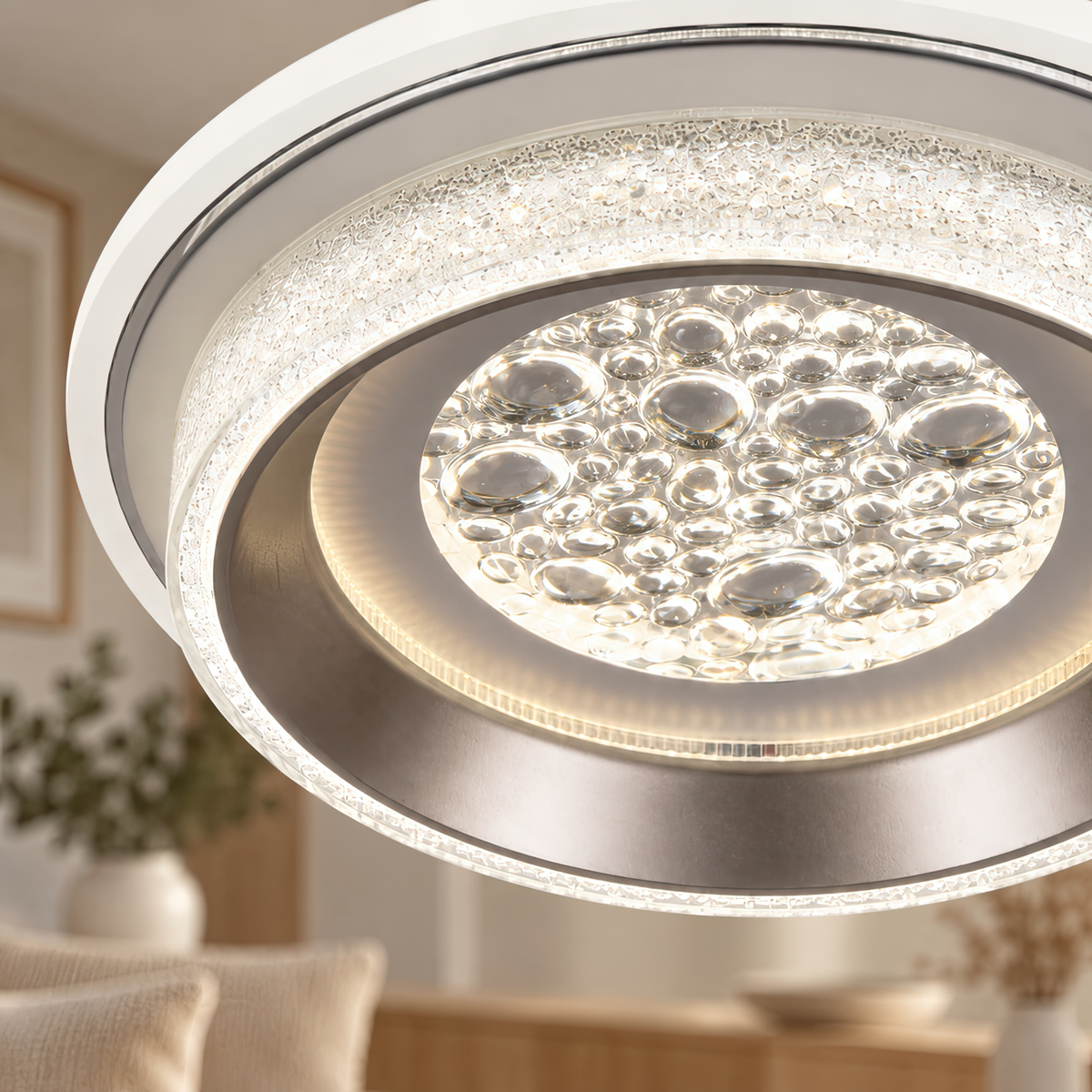 Lustra LED KALESO Petito, 37W, Diametru 24.5cm, Lumina Calda/Neutra/Rece, Alb, Metal si Cristal
