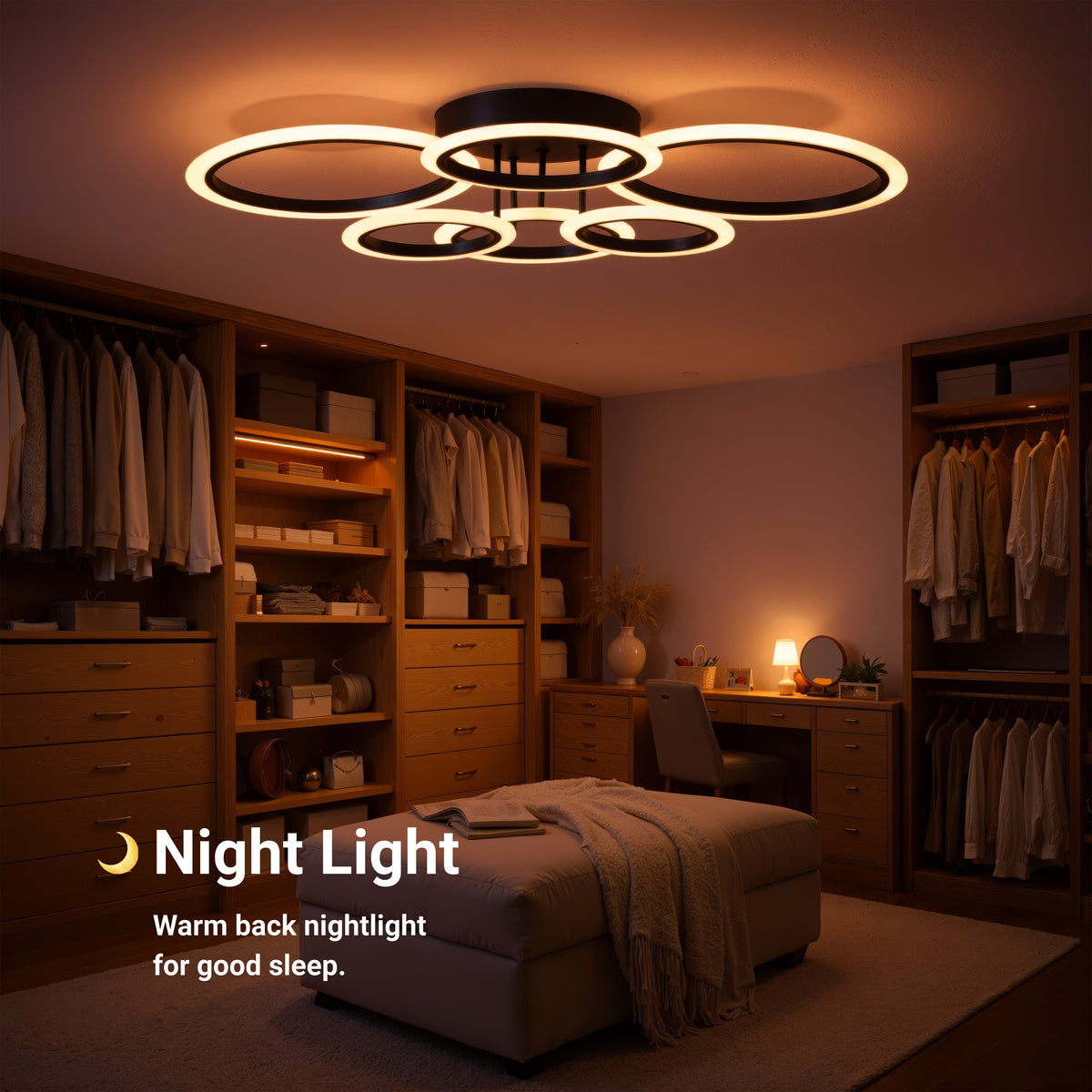 Lustra LED cu telecomanda BETTY 82W, 6 Cercuri, lumina Rece/Calda/Neutra, Dimabila, Negru, imaginea 4