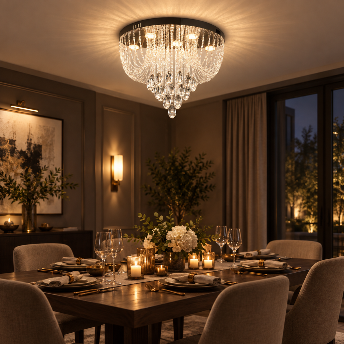 Candelabru LED Cristal MAGE Nobile, 22W, Lumina Calda/Neutra/Rece, Diametru 40cm, Crom Lucios