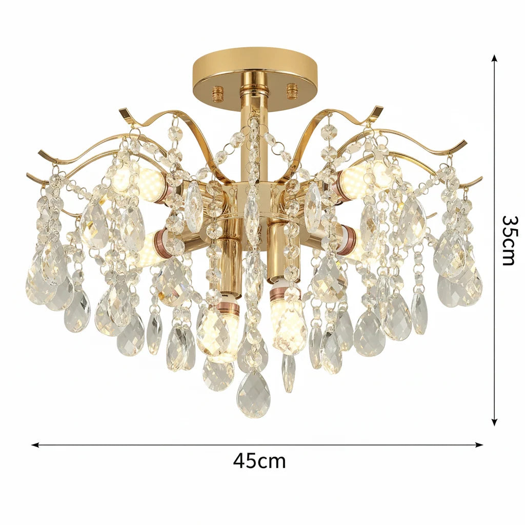 Kandelár Crystal Fiamma, 6x E14, priemer 45 cm, zlatý, kov a krištáľ, imaginea 8