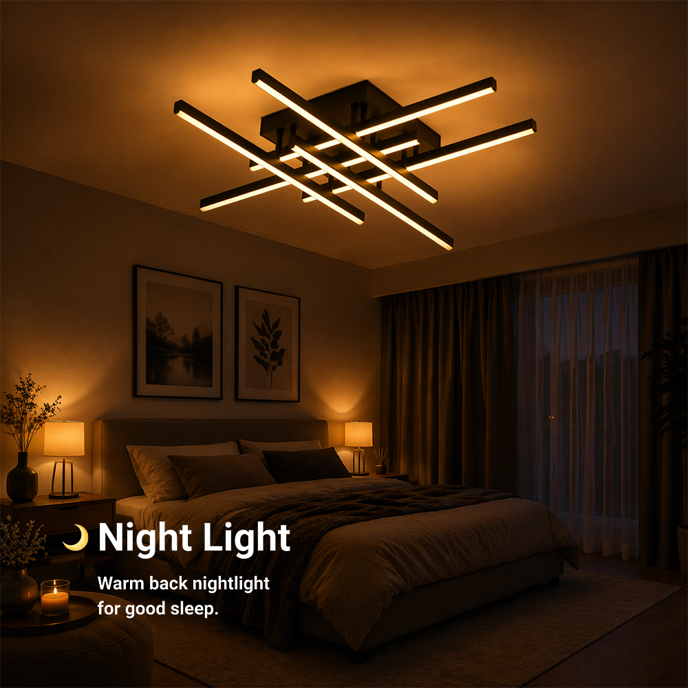 LED lustr s diaľkovým ovládačom LINEX, 81 W, 6 svetelných zdrojov, lineárny, studené/teplé/neuterálne svetlo, dimovateľný, čierny, imaginea 4