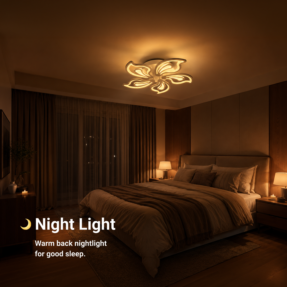 GLORIOSA 95W LED Chandelier with Remote Control, 5 Petals, Cool/Warm/Neutral Light, Dimmable, White, imaginea 6