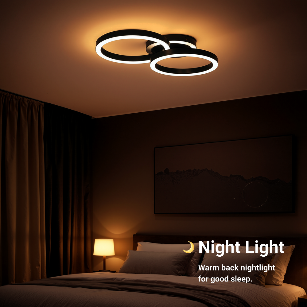 Lustra LED cu telecomanda RINOVA 66W, 2 Cercuri, lumina Rece/Calda/Neutra, Dimabila, Negru, imaginea 6
