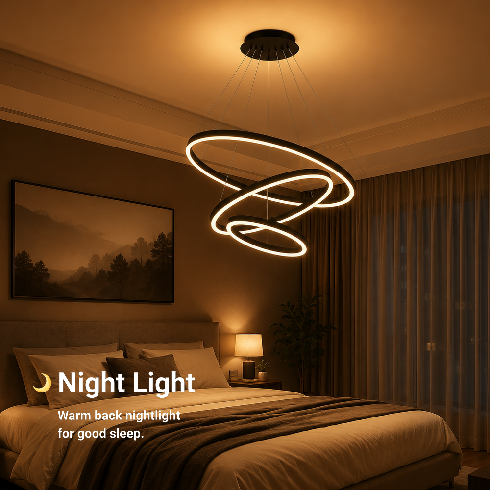 Lustra LED suspendata cu telecomanda CASIANA 85W, 3 Cercuri, lumina Rece/Calda/Neutra, Dimabila, Negru, Inaltime Reglabila, imaginea 5