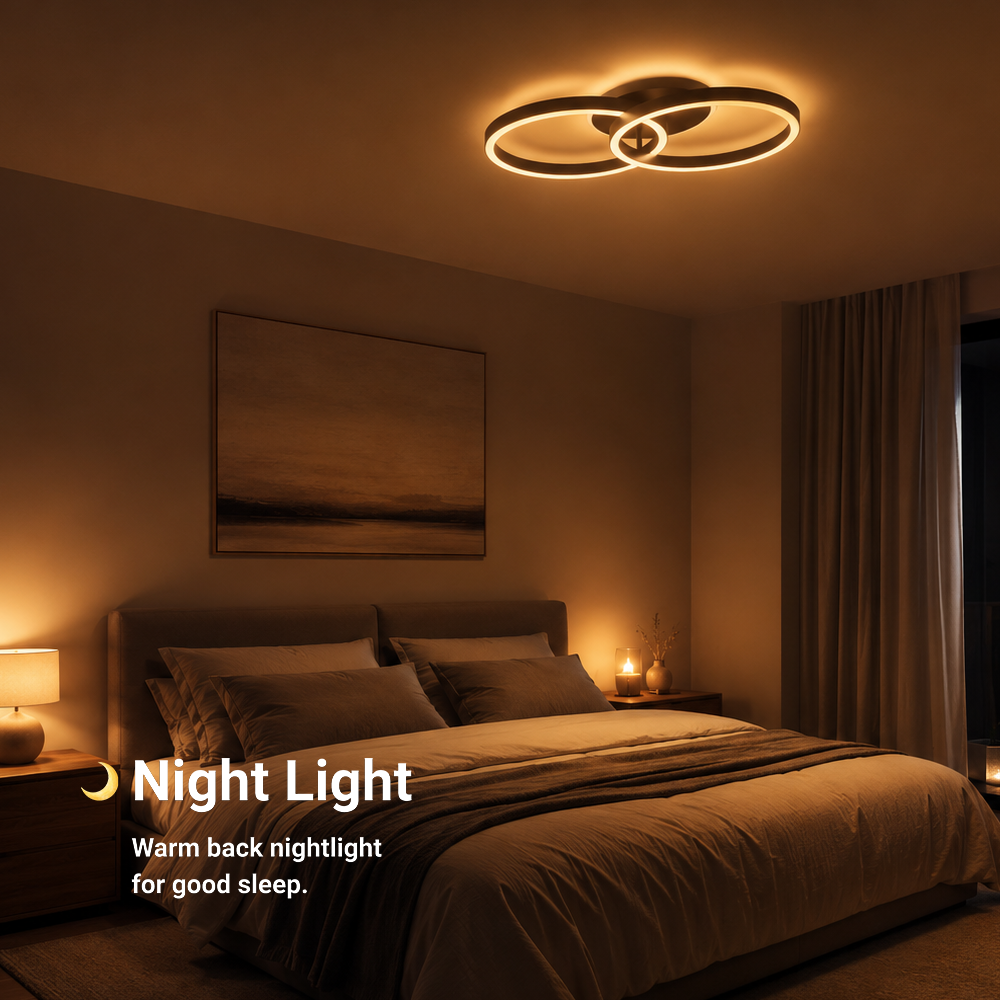 RIGA LILITH 34W LED Chandelier with Remote Control, 2 Rings, Cool/Warm/Neutral Light, Dimmable, Black, imaginea 5