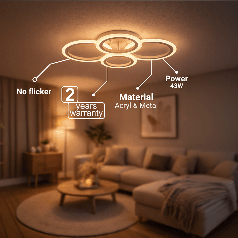 Lustra LED cu telecomanda  BETTY 43W, 4 Cercuri, lumina Rece/Calda/Neutra, Dimabila, Alb, imaginea 5