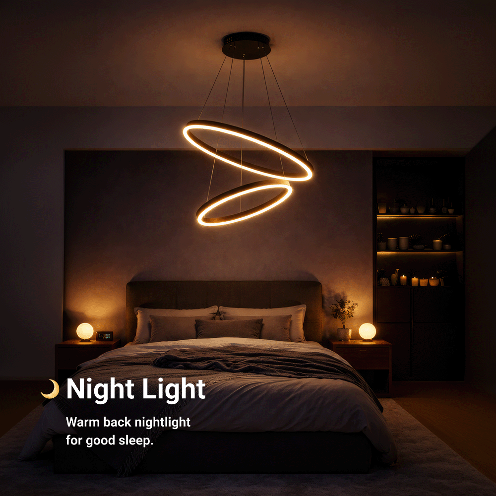 Závesný LED luster s diaľkovým ovládačom CASIANA 40 W, 2 kruhy, studené/teplé/neutrálne svetlo 3000 K/4000 K/6000 K, dimovateľný, čierny, nastaviteľná výška, imaginea 8