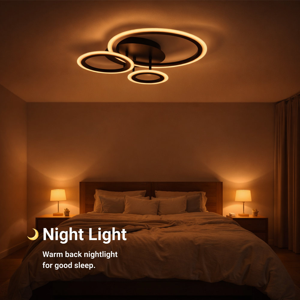 BETTY 40W LED Chandelier with Remote Control, 3 Rings, Cool/Warm/Neutral Light, Dimmable, Black, imaginea 7