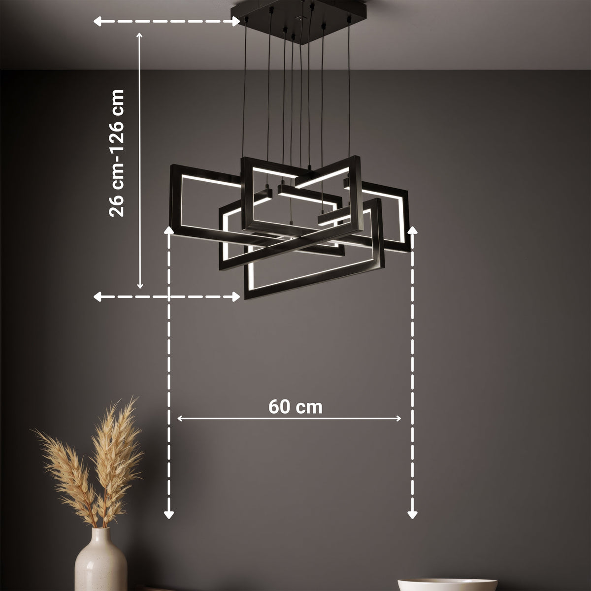 LED luster s diaľkovým ovládačom, suspenzovaný, 96 W, 4 svetlá, studené/cieple/neuterálne svetlo, dimovateľný, nastaviteľná výška, čierny, imaginea 8