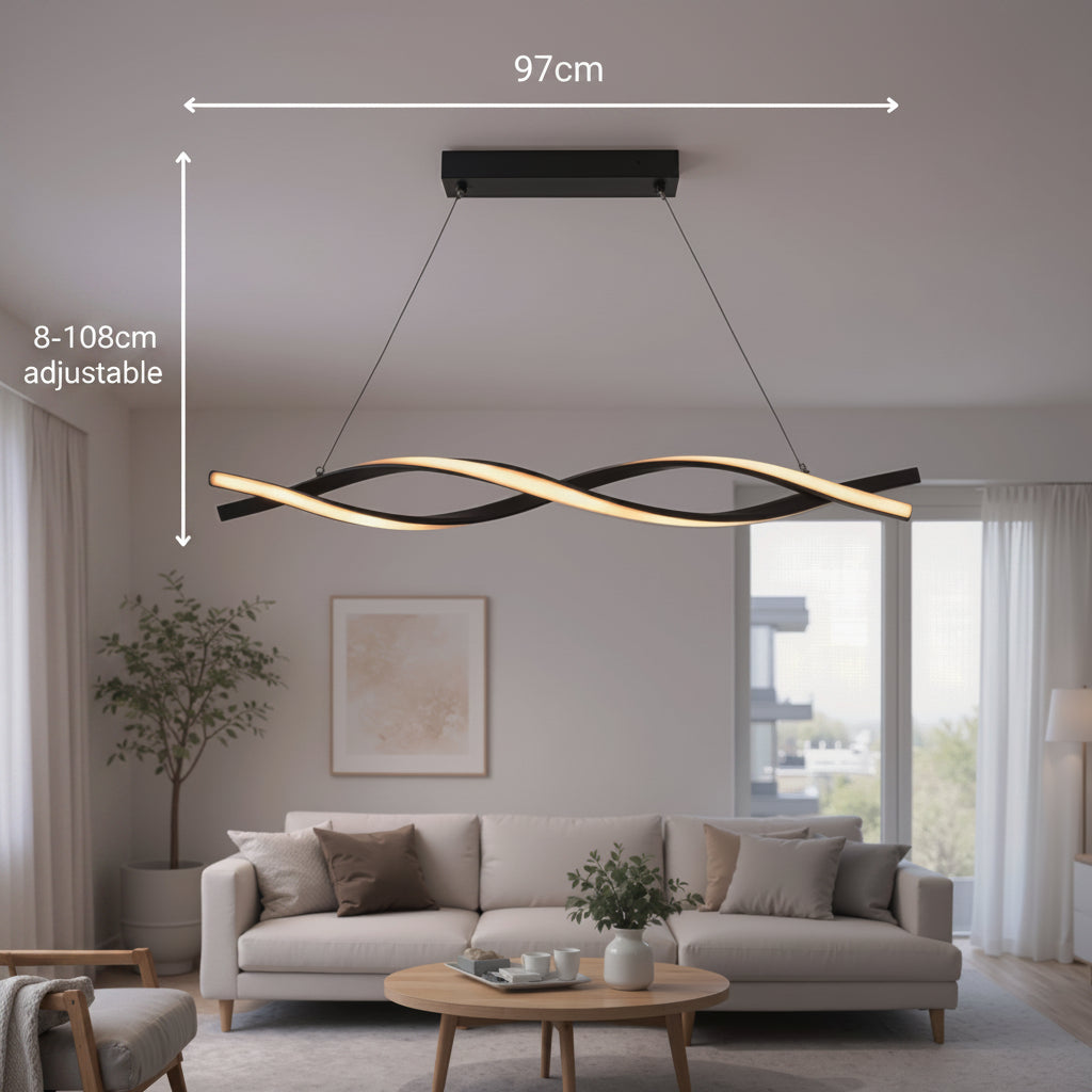 LED Zvisajúci luster s diaľkovým ovládačom, FLUX, 27 W, 97 cm, studené/teplé/neuterálne svetlo 3000 K/4000 K/6000 K, stmívateľný, čierny, nastaviteľná výška, imaginea 8