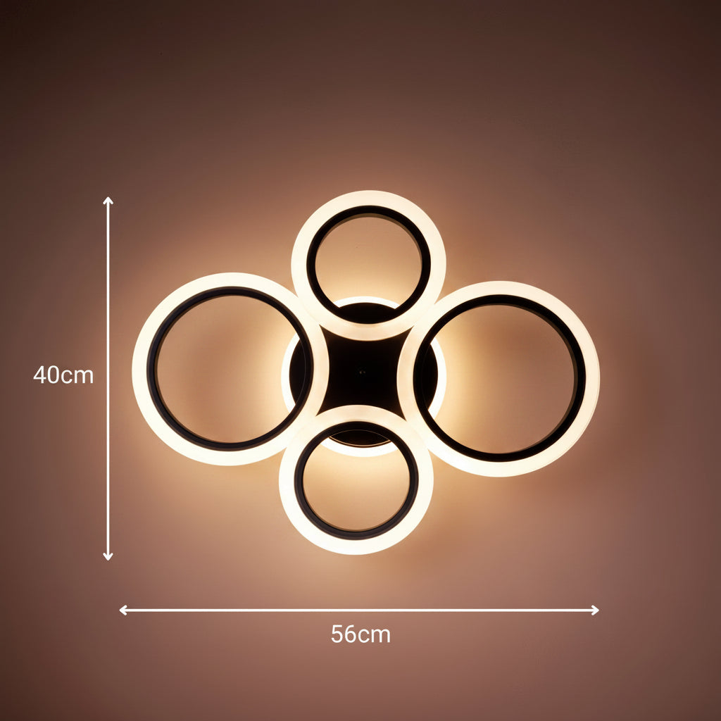 BETTY 43W LED Chandelier with Remote Control, 4 Rings, Cool/Warm/Neutral Light, Dimmable, Black, imaginea 8
