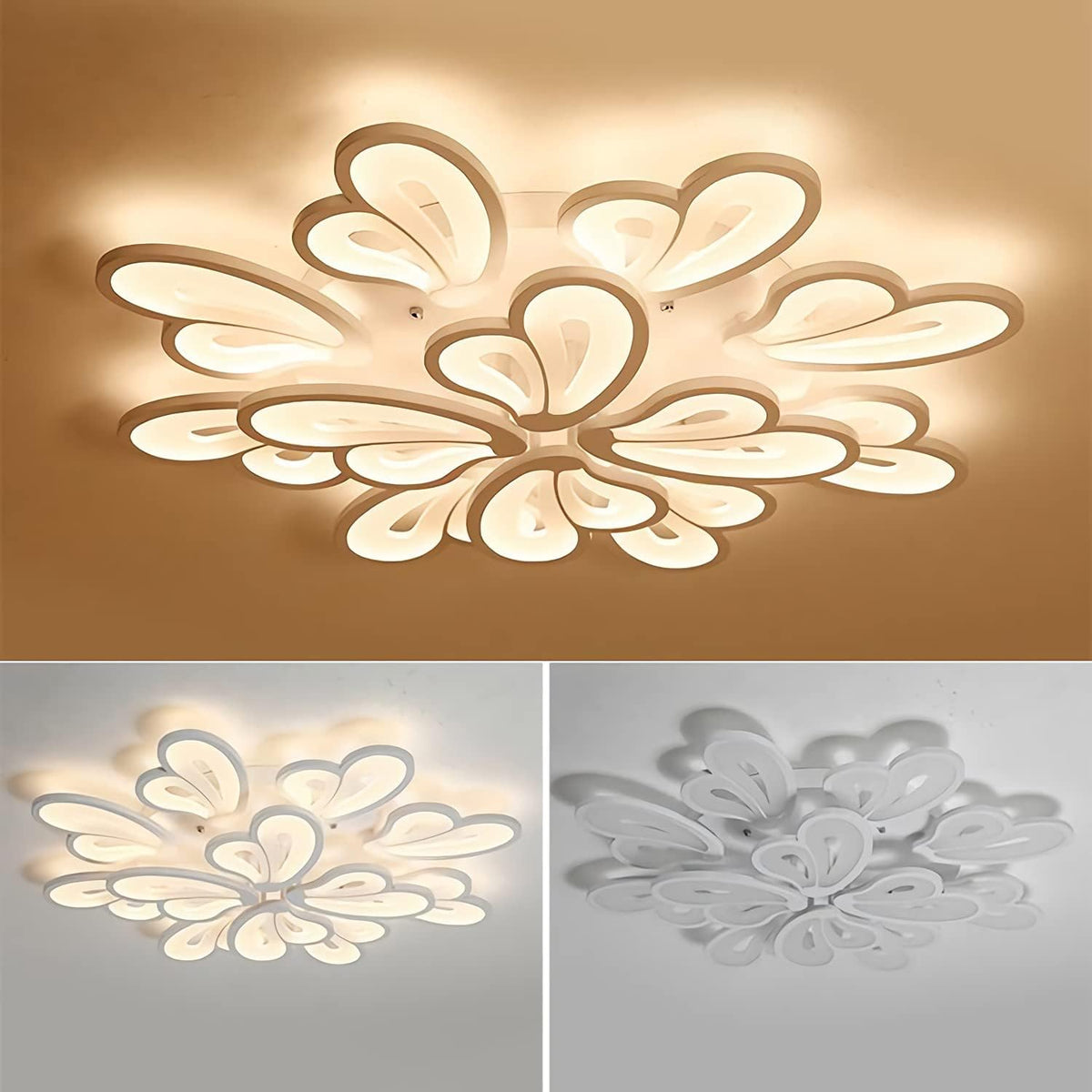 Lustra LED cu telecomanda BLOSSOM 146W, 12 Petale, lumina Rece/Calda/Neutra 3000k/4000k/6000k, Dimabila, Alb