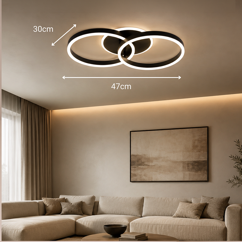 RIGA LILITH 34W LED Chandelier with Remote Control, 2 Rings, Cool/Warm/Neutral Light, Dimmable, Black, imaginea 6