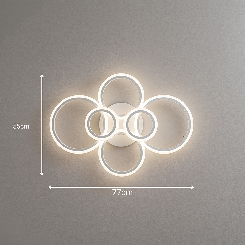 LED Chandelier with Remote Control BETTY 82W, 6 Rings, Cool/Warm/Neutral Light, Dimmable, White, imaginea 12