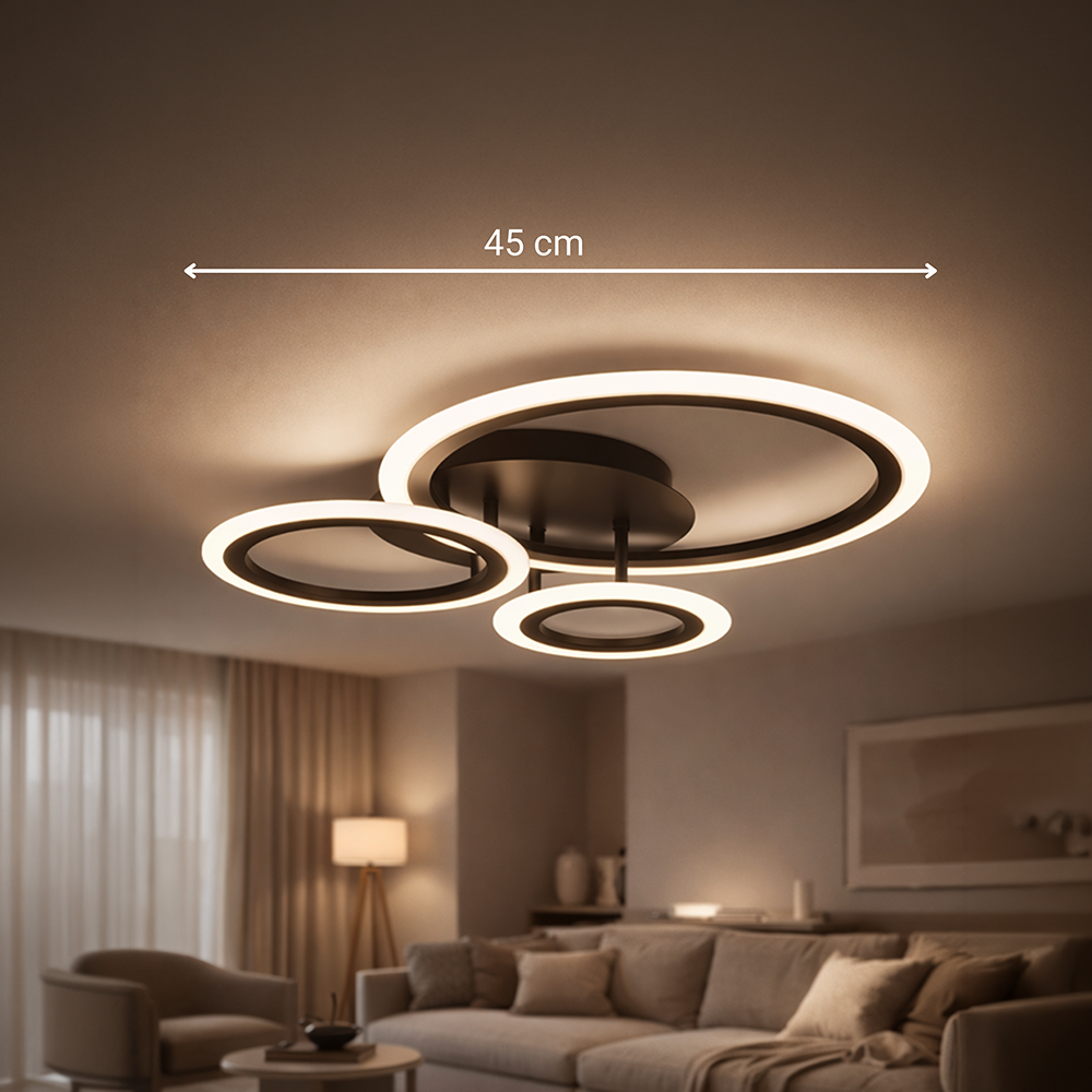 BETTY 40W LED Chandelier with Remote Control, 3 Rings, Cool/Warm/Neutral Light, Dimmable, Black, imaginea 8