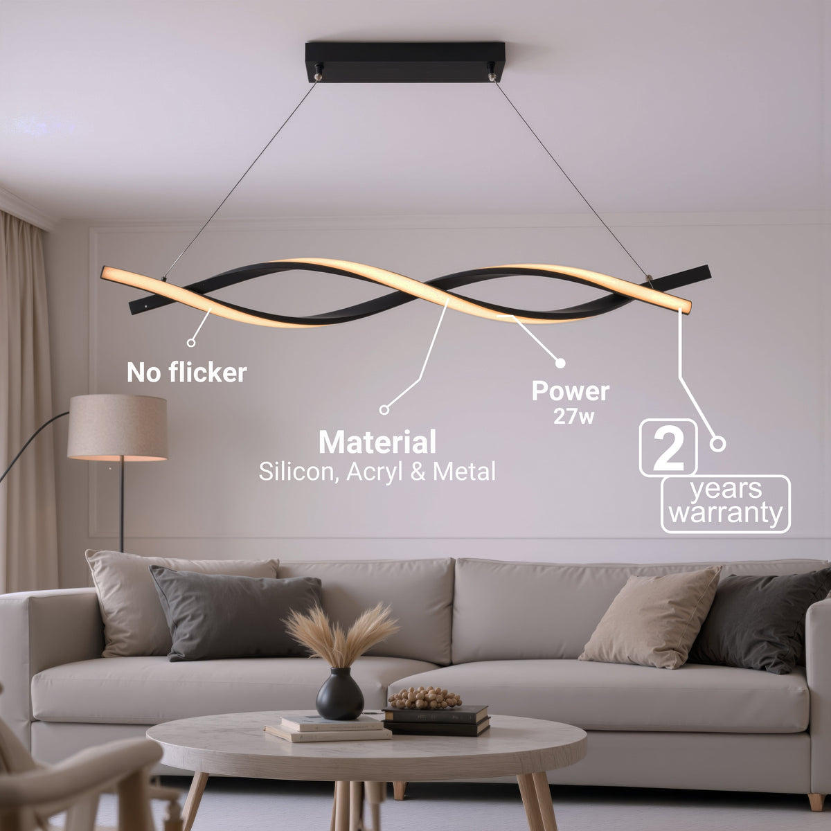 LED Zvisajúci luster s diaľkovým ovládačom, FLUX, 27 W, 97 cm, studené/teplé/neuterálne svetlo 3000 K/4000 K/6000 K, stmívateľný, čierny, nastaviteľná výška, imaginea 7