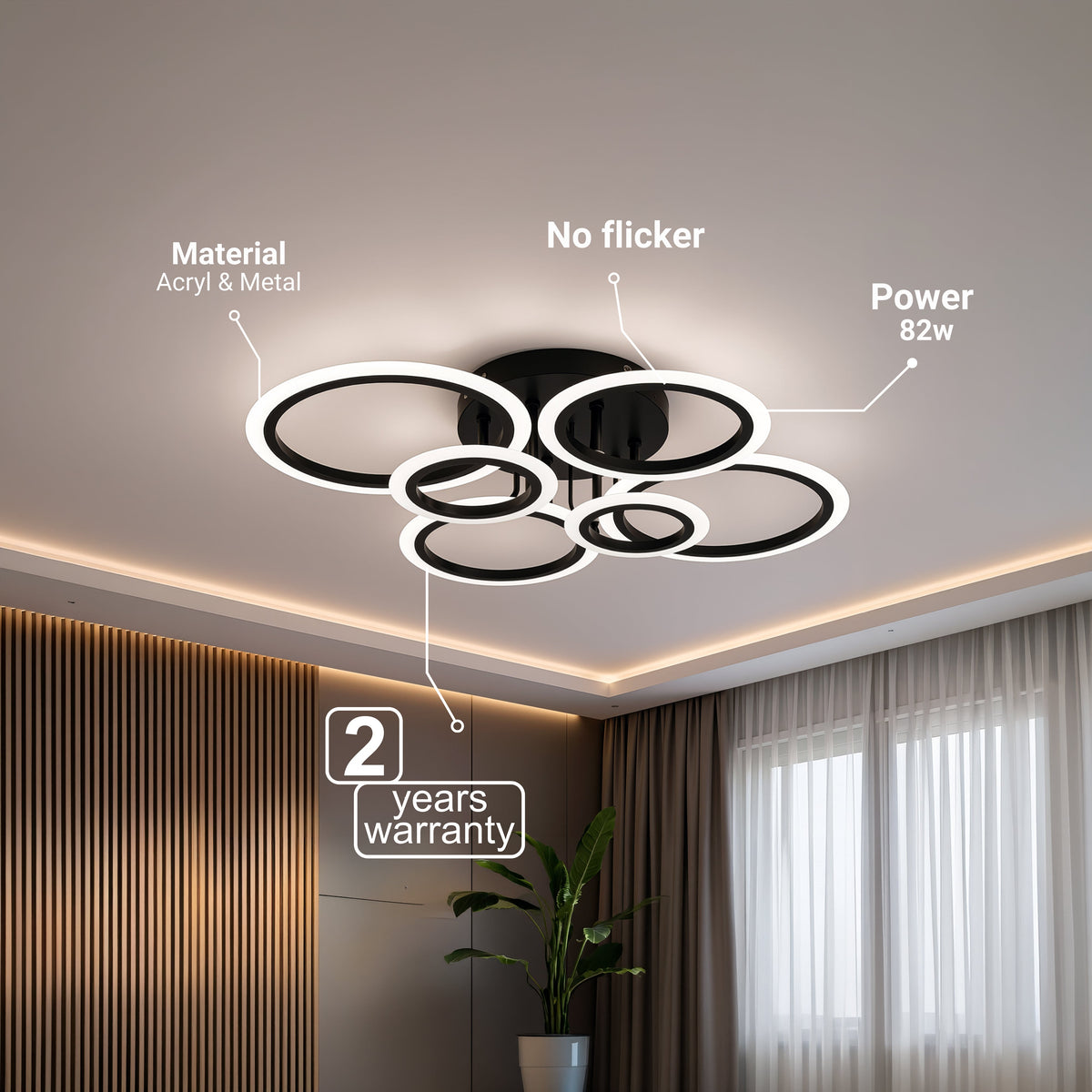 Lustra LED cu telecomanda BETTY 82W, 6 Cercuri, lumina Rece/Calda/Neutra, Dimabila, Negru, imaginea 5