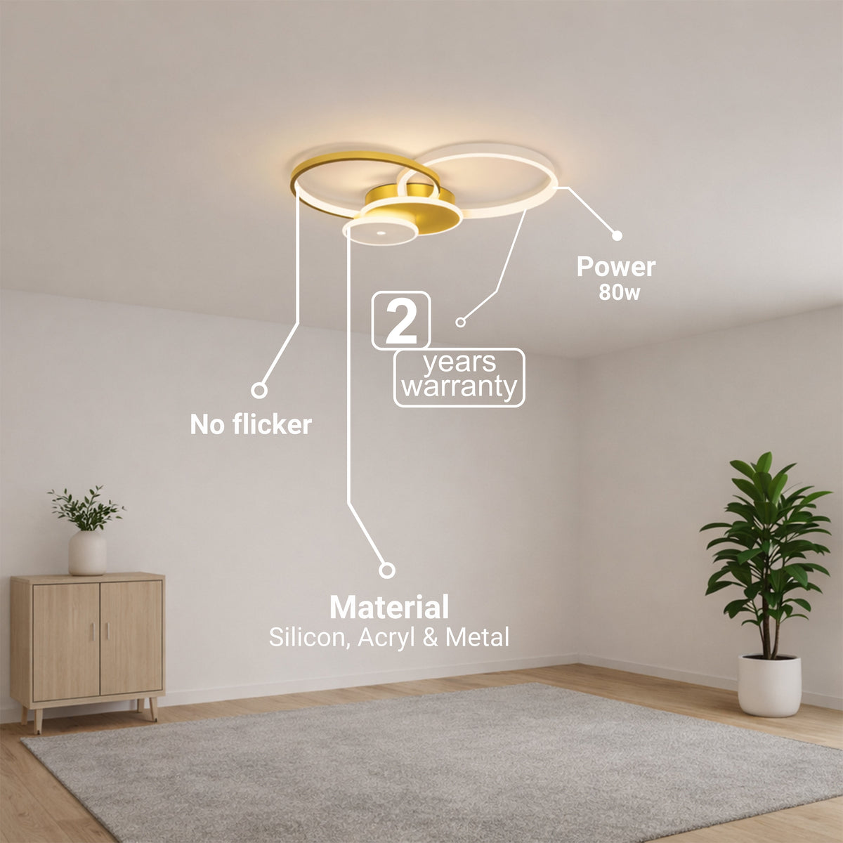 LED luster s diaľkovým ovládačom KILLIAN 80W, 4 kruhy, studené/teplé/neutrálne svetlo, stmívateľný, zlatý, imaginea 7