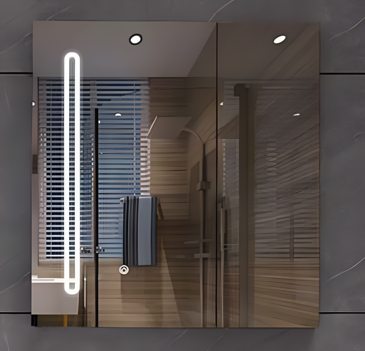 Oglinda LED cu Dulap PLANO 80x70 cm Alb Senzor Touch si Depozitare