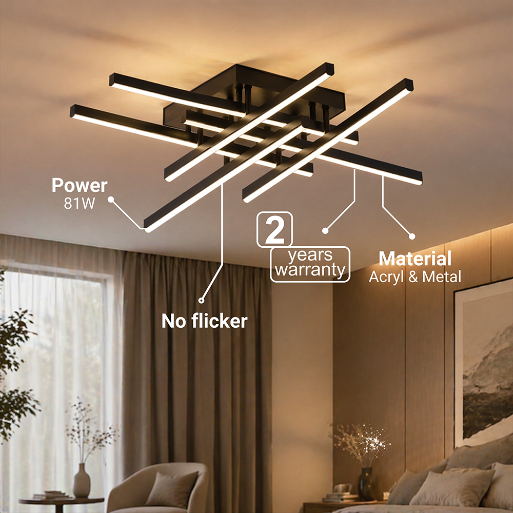 LED lustr s diaľkovým ovládačom LINEX, 81 W, 6 svetelných zdrojov, lineárny, studené/teplé/neuterálne svetlo, dimovateľný, čierny, imaginea 11