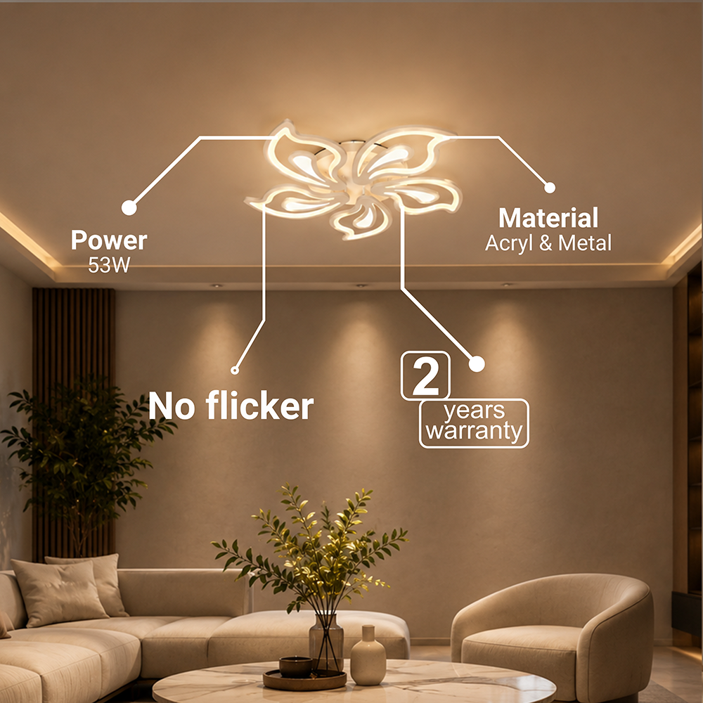 GLORIOSA 95W LED Chandelier with Remote Control, 5 Petals, Cool/Warm/Neutral Light, Dimmable, White, imaginea 8