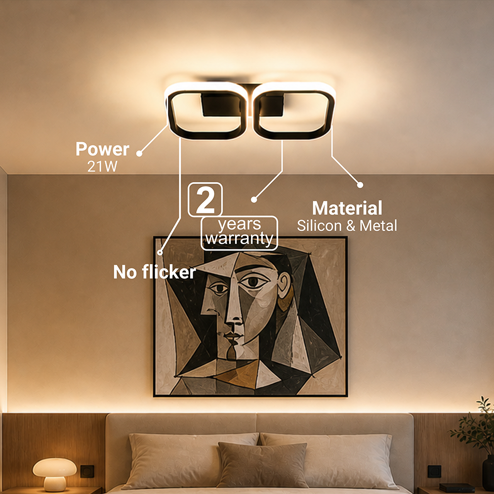 LED Chandelier VERTEX 21W, 2 Squares, Linear, Cool/Warm/Neutral Light, Black, imaginea 5
