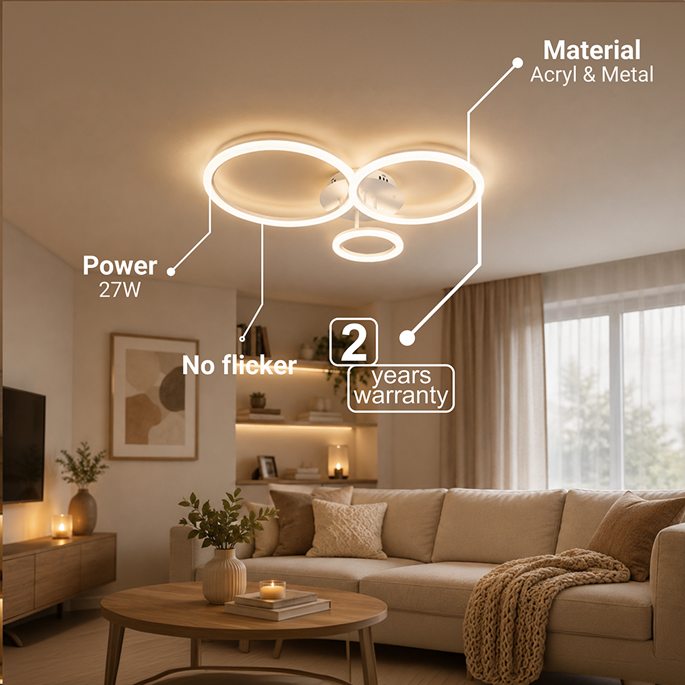Lustra LED cu telecomanda BETTY 40W, 3 Cercuri, lumina Rece/Calda/Neutra, Dimabila, Alb, Metal si Acril, imaginea 8