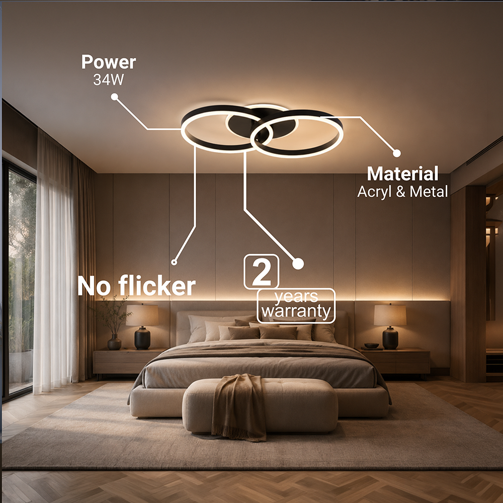 RIGA LILITH 34W LED Chandelier with Remote Control, 2 Rings, Cool/Warm/Neutral Light, Dimmable, Black, imaginea 7