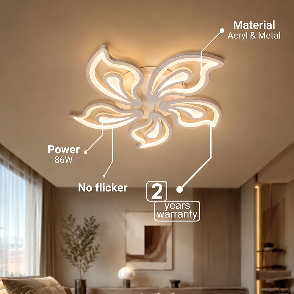 Lustra LED cu telecomanda LILY 86W, 5 Elemente, lumina Rece/Calda/Neutra, Dimabila, Alb, imaginea 8