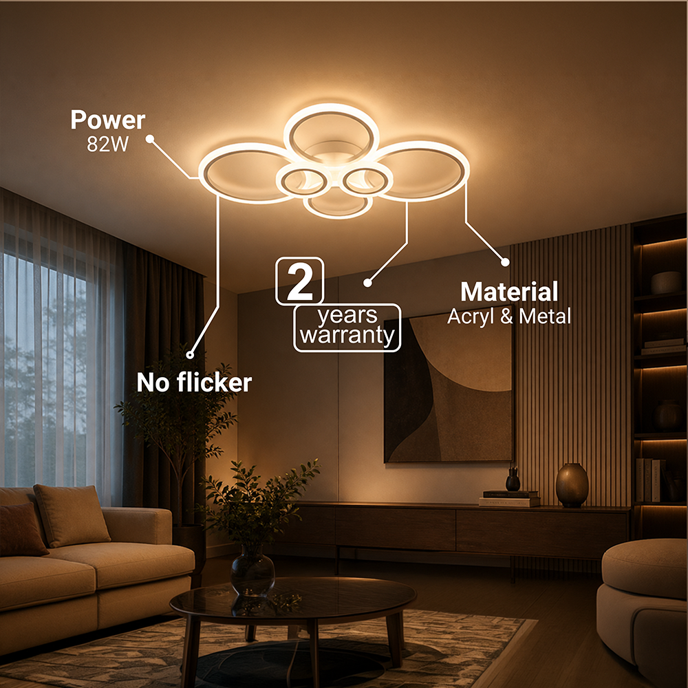 LED Chandelier with Remote Control BETTY 82W, 6 Rings, Cool/Warm/Neutral Light, Dimmable, White, imaginea 6