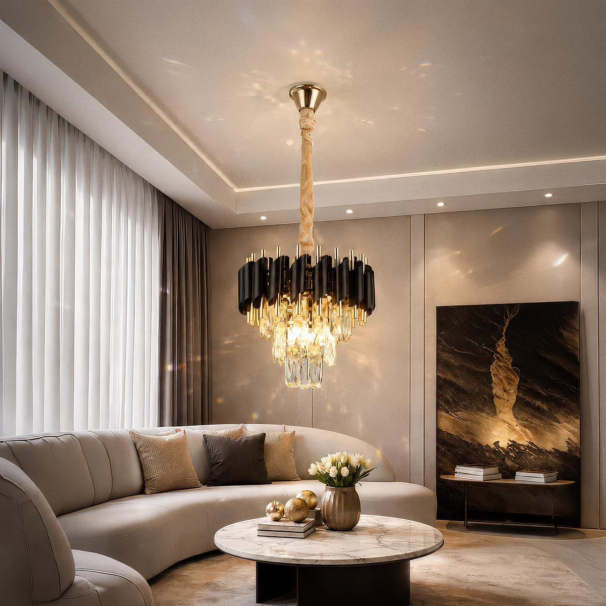 Candelabru VERSAILLES Petito într-un living cu vedere spre oraș